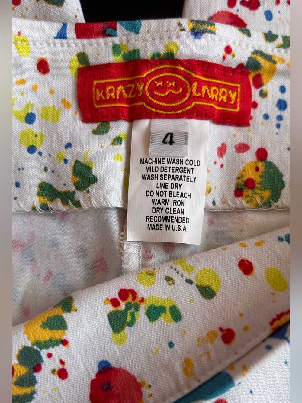 Krazy Larry Paint Splatter Pull On Ankle Pants Stretch White Size 4 Like New - Picture 7 of 8